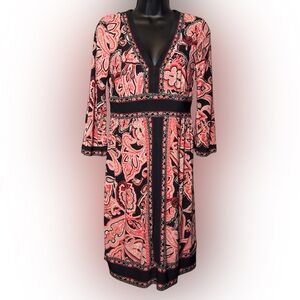 INC International Concepts Black and Pink Paisley Dress With Bling Detail